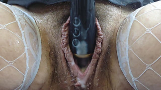 Hands & Creamy Vibrator Masturbation - White Stockings