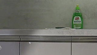 Big Tits Big Ass Hot and Cute Beautiful New Wife Takes Her G-string off to Flash Her Tight Shaved Pussy in the Kitchen