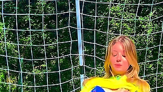 Brazilian Football Girl Jersey Tease to Lingerie Orgasm