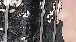 Chubby Big Tits Girl Outdoor Shower with Huge Cock Boyfriend Closeup Amateur