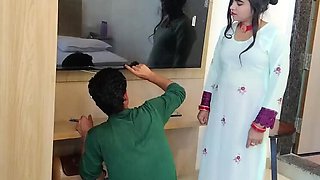 Indian homemade sex: Amanraza9 fucks 18 year old Baby Kajal's tight pussy doggy style while watching TV