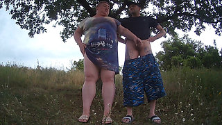 Bitch jerks off my dick in the park