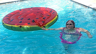 Short Video of BBW Nurse Vicki Floating on Her Huge Watermelon