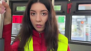 Slim Brunette Swindler Playing a Conductor Pleases a Fake Officer With BJ & Hot Sex To Avoid Arrest