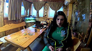 Green Downjacket Tease Smoking, Humiliation & Messy Cum Play