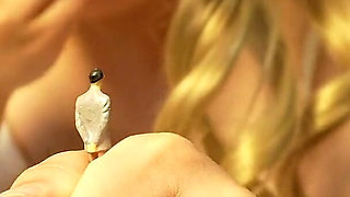 Giantess Blonde Pregnant Stepsister Shows Her Big Belly and Stretch Marks to Tiny Stepbrother Then Farts on Him