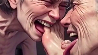 Two Ugly 90 Year Old Grannies Foot Fetish - Licking & Moaning in Pleasure