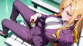Blonde Boss in Purple Suit! Office Train Private Moments. She's Multitasking with Files While Secretly Adjusting Her Skirt...