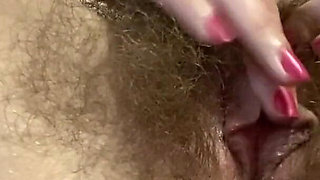 Erected clitoris rubbing real orgasm hairy pussy masturbation