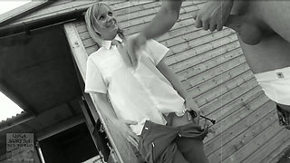 Classic 2 Sexy Blondes Big Cock Fuck in the Farm