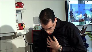 A Housewife Simply Touches Her Husbands Penis In The Kitchen