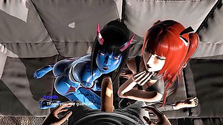 Demon girl and ginger-haired character engage in lustful adventures in this animated gameplay