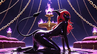 Stunning Succubus Nobles With Perfect Voluptuous Bodies Covered In Thick Shiny Black Oil Dancing Very Sensually In Floating Pala