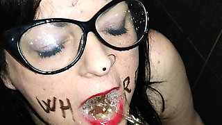 PISS WHORE Deep Throat Bubble Blowing Cum And Piss Whore