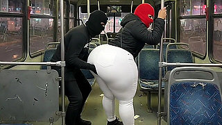 Big Ass Latina in Tight White Pants on the Bus Ends in White Thong