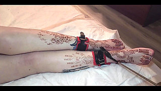 My Beautiful Size 13 Womens Feet and Long Legs Being Flogged and Whipped with a Belt and Crop While Tied Together with Manacles