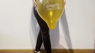 Looner Girl Pops Out 4 Balloons in Cute Outfit and Kitty Latex Mask