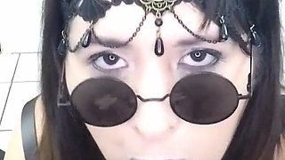 Goth Mistress Sucks off a Lucky Fan