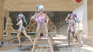 [mmd] Radiant Hatsune Katsuharu Hurly Burly Three-person Striptease Erotic Uniform