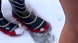 Barefeet in the Snow Naked Girl’s Freezing Feet Challenge