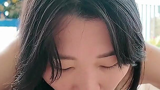 Shy Innocent Chinese College Girl Gives Blowjob to Big White Cock on Summer Break
