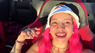 Town Slut Flashes Perky Boobs in Convertible on the Highway