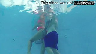 Tatted Guy Nails Bathing suit Ash-blonde's Vag at Pool Verge, She Arches Over Humid