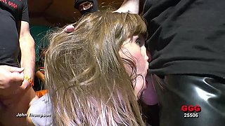 Brunette Bukkake Slut Takes Massive Cumshots From Gang