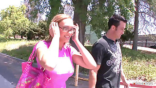 Glassed teacher with natural monster boobs goes wild with big cock