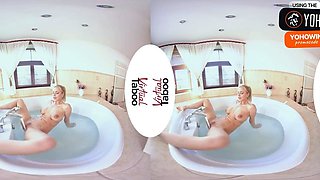 Busty platinum-blonde mummy drains with hefty jugs in a