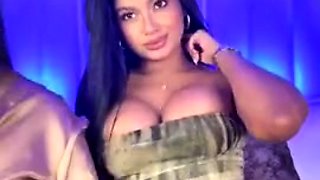 Busty curly brunette with big boobs fucks on couch