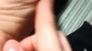 Brunette with foot fetish rubs big dick with her feet in POV