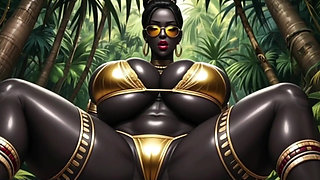 Gol Busty African Woman Bikini Dance in the Jungle