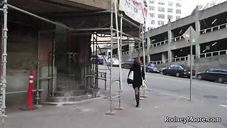 Red headed hairy girl cum with dildo