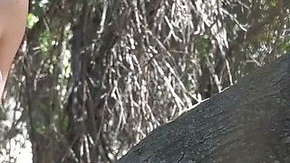 Blond innocent teen model masturbate in forest