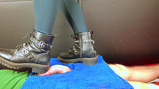 CBT Cock Trampling in Boots, Socks and Barefoot Until He Cum, Femdom Jozi Trample
