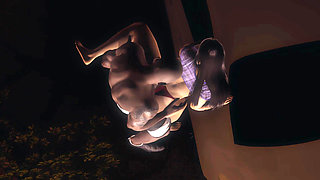 My Black Boyfriend Fucked Me in Pussy and Cum in Mouth at Night Backyard. 3D Animation