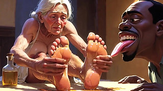 Old Granny Foot Worship - Man Licking Oiled Wrinkled Soles