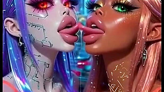 Funny Lesbians Tongue and Kiss Fetish, Ai Animation