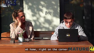 Filthy Curvy Buxom Blonde Cougar Picks Up a Shy Virgin Nerd & Invites Him To Her Place For Hot Sex