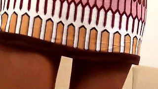 Brunette ladyboy with high heels enjoys solo masturbation