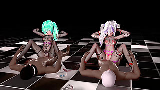 [mmd] Haku & Miku-baam Double Meat Urinal Dance Humiliation Lewd Pattern Transparent Black Silk Riding