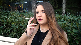 Russian Girl Spends Her Lunch Break Smoking 3 Cigs in a Row