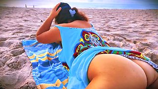 Hairy MILF Gets Fingered by Stranger on Public Beach - Big Natural Tits & Perfect Ass