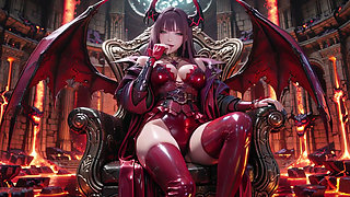 Purple-Haired Demon Queen! A Forbidden Feast on the Magma Throne, Red-Black Armor Clinging to Scorching Skin!