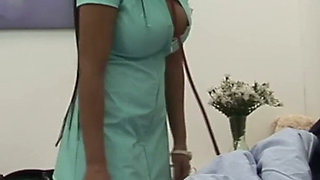 Busty Brunette Nurse in White Lingerie Rides Her Patient on the Hospital Bed