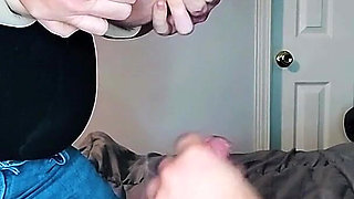 Huge Tits Shooting Milk on a Dick as He Jerks off