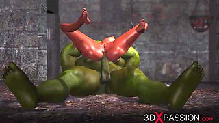she gets fucked by a big green monster - Anal