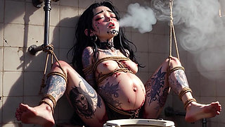 9 Month Pregnant Slave Tied up - Huge Belly on Display