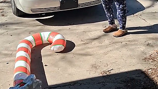 Big Beautiful Woman Nurse Vicki Crushes This Blow up Candy Cane